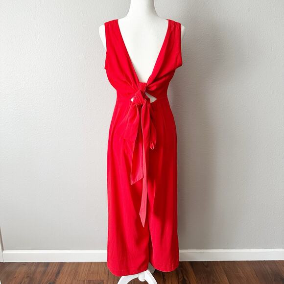 J. Crew Tie-Waist Bright Red Crepe Sleeveless V Neck Jumpsuit Women’s Size 8 - Picture 6 of 13